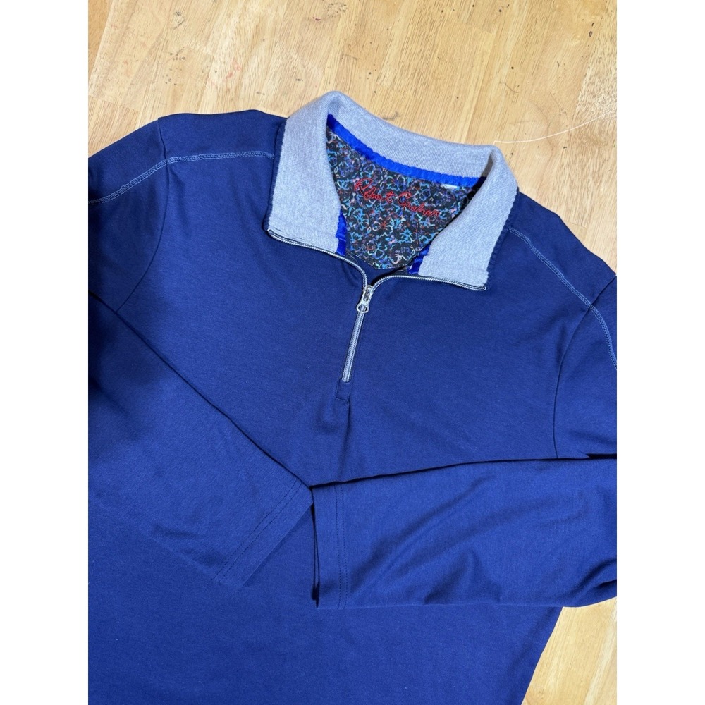 Robert Graham Men's L Blue Quarter Zip Pullover Floral Collar 22x27 Golf